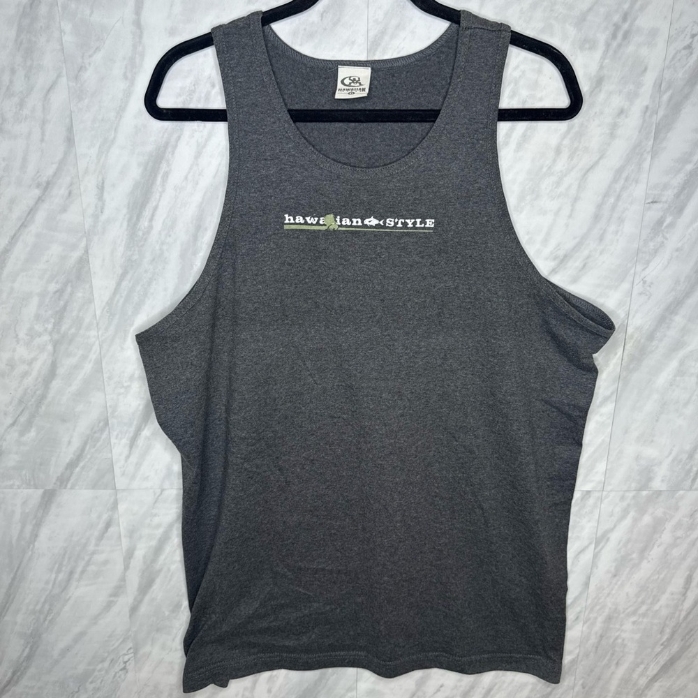 Vintage Hawaiian Style Black Tank Top XL